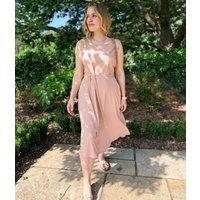 Pale Pink Sleeveless Belted Linen Blend Midi Dress Size 18