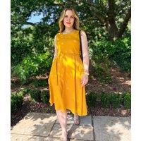 Mustard Sleeveless Belted Linen Blend Midi Dress Size 18