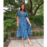 Medina Blue Shirred Waist Midi Dress Size 12/14