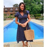 Navy Jasmine Spotted Midi Dress Size 8/10
