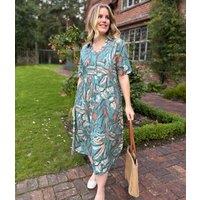 Sage Green Tropical Leaf Dress Size 20