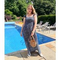 Mitzy Navy Floral Shirred Bodice Midaxi Dress Size 10/12