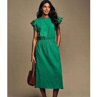 Green Broderie Frill Sleeve Cotton Jersey Dress Size 10
