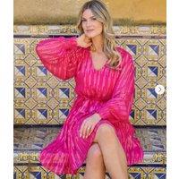 Pink Metallic Star Long Sleeve Dress Size 14