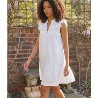 White Linen Blend Embroidered Detail Dress Size 10