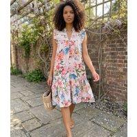 Floral Linen Blend Embroidered Detail Dress Size 16