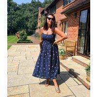 Navy Nautical Print Dipped Waist Smocked Midi Dress Size 4