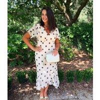 Cream Polka Dot Midi Dress Size 10