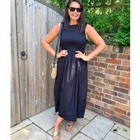 Black Cotton Poplin Shirred Dress Size 4/6