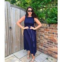 Navy Cotton Poplin Shirred Dress Size 20