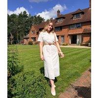 White Belted Broderie Anglaise Shirt Dress Size 10