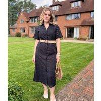 Black Belted Broderie Anglaise Shirt Dress Size 8