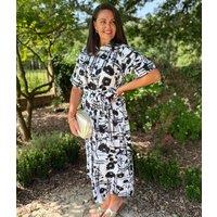 Black Floral Midi Shirt Dress - No Belt Size 28