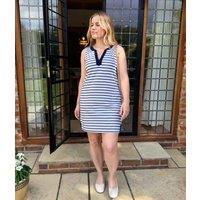 Navy Stripe Jersey Notch Neck Dress Size 10/12T