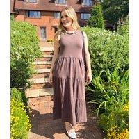 Brown Sleeveless Cotton Slub Jersey Tiered Midi Dress Size 12