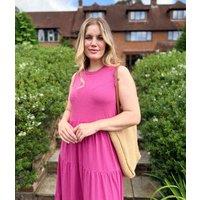 Pink Sleeveless Cotton Slub Jersey Tiered Midi Dress Size 12