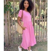 Pink Stretch Tiered Midi Dress Size One Size