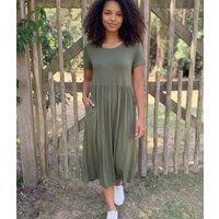 Khaki Stretch Tiered Midi Dress Size One Size