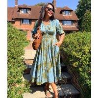 Green Flower Print Waisted Midi Dress Size 20T