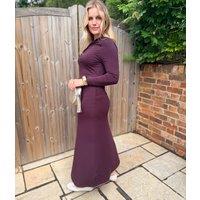 Burgundy Fitted Twist Neck Dress Size 12