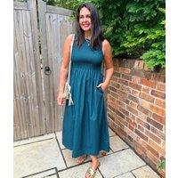 Green Cotton Poplin Shirred Dress Size 16/18