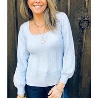 Blue Square Neck Cable Knit Jumper Size 6