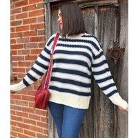 Navy Striped Textured Jumper Size 8/10