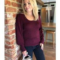 Burgundy Sparkle Metallic Scoop Neck Jumper Size 6