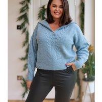 Blue Half Zip Cable Knit Jumper Size 26/28
