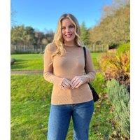 Camel Fine Knit Button Cuff Jumper Size 20/22