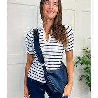 Ivory & Navy Stripe Rib Knit Top Size 6/8