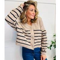 Camel & Black Striped Oversized Cardigan Size 8