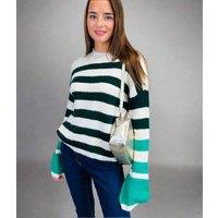 Green Contrast Stripe Knitted Jumper Size 14/16