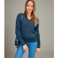 Navy Sparkle V Neck Jumper Size 10/12