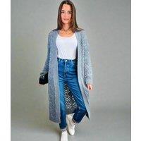 Grey Crochet Knit Longline Cardigan Size One Size