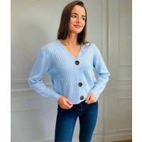 Powder Blue Ribbed Knit Button Cardigan Size 8/10