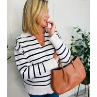 Off White Striped Collared Jumper Size 14/16