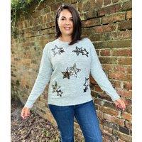 Grey Star Sparkle Sequin Jumper Size 8/10