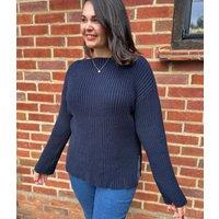 Navy Ribbed Boat Neck Jumper Size 10