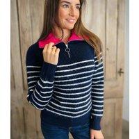 Navy Striped 1/4 Zip Contrast Collar Jumper Size 14/16