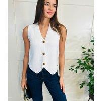 White Cropped Knitted Waistcoat Size One Size