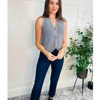 Grey Cropped Knitted Waistcoat Size One Size