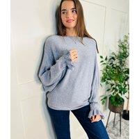 Grey Ruffle Sleeve Batwing Jumper Size One Size