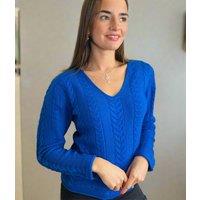 Blue V Neck Cable Jumper Size 14