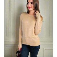 Camel Fine Knit Button Cuff Jumper Size 12