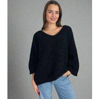 Black Textured V Neck Jumper Size One Size