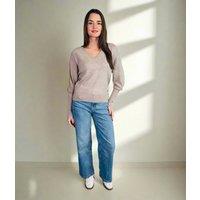 Oatmeal Fine Ribbed V Neck Jumper Size 6/8