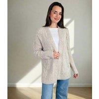 Stone Cable Contrast Open Cardigan Size 20