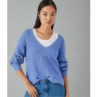 Blue Slouchy Knit V Neck Jumper Size 4/6