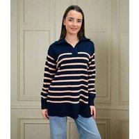 Navy & Pink Striped Rayon Blend Jumper Size 10/14